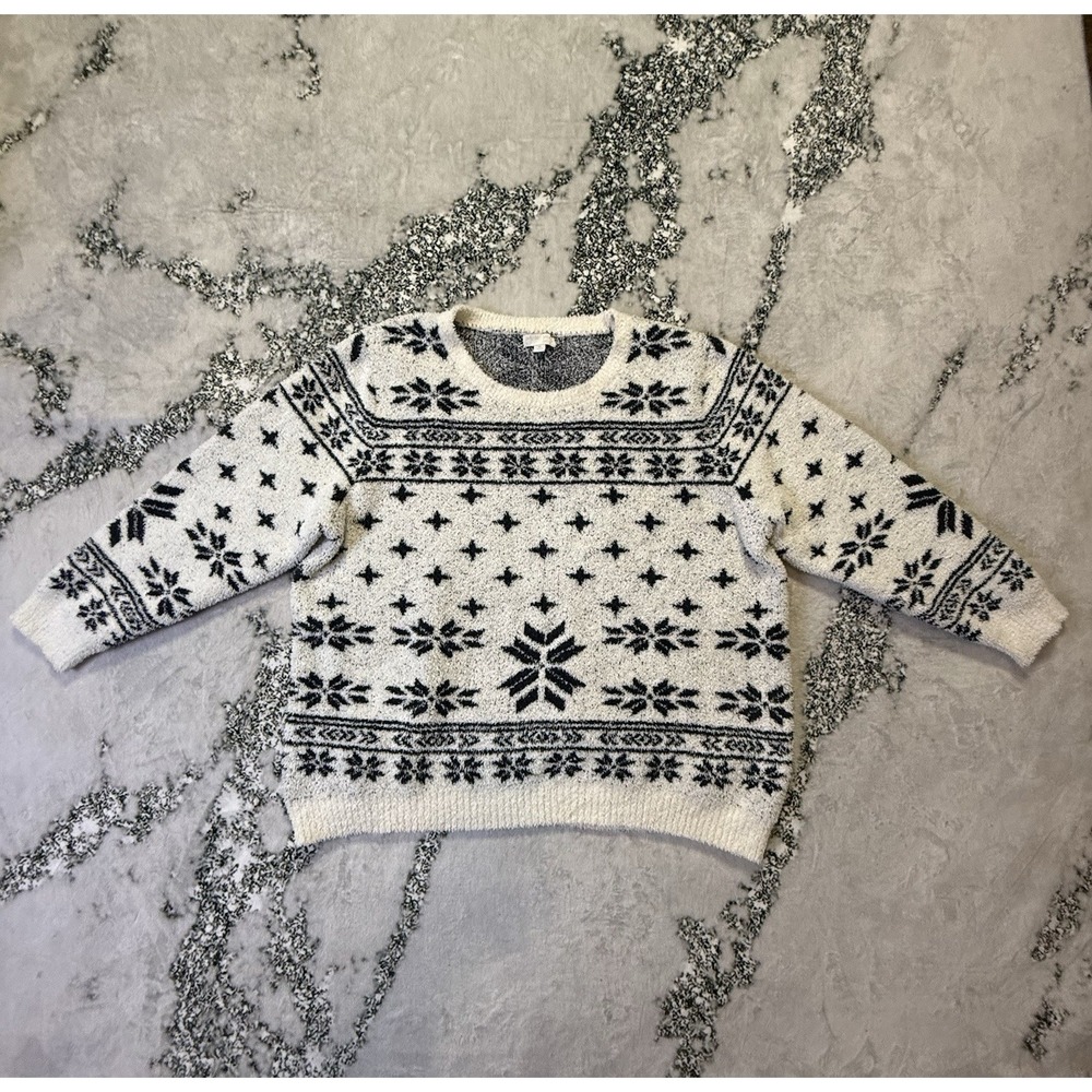 Barefoot Dreams Cozy Chic Sweater Womens Size 3X Black White Snowflake Print